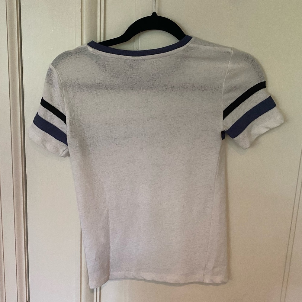 Topshop White Tee Tshirt Blue & Black Stripe Blue Collar White Tshirt Collared - Picture 3 of 8